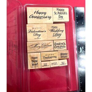 !UNSTAMPED! 2002 Stampin' Up! All Year Cheer III Wood Mounted Rubber Stamp Set